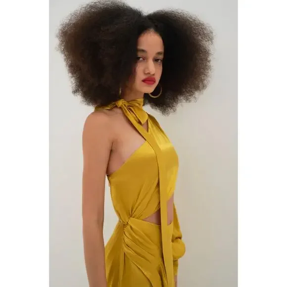 For Love & Lemons Mila Yellow Satin One Shoulder dress NWT